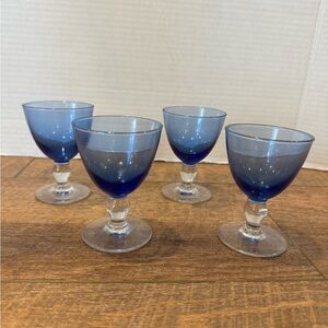 Set of 4 Cobalt Blue Port Wine Glasses with Clear Stem